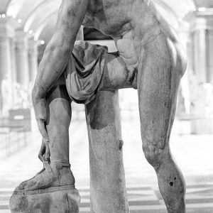 Hermes attaching his sandal, Paris, 2009